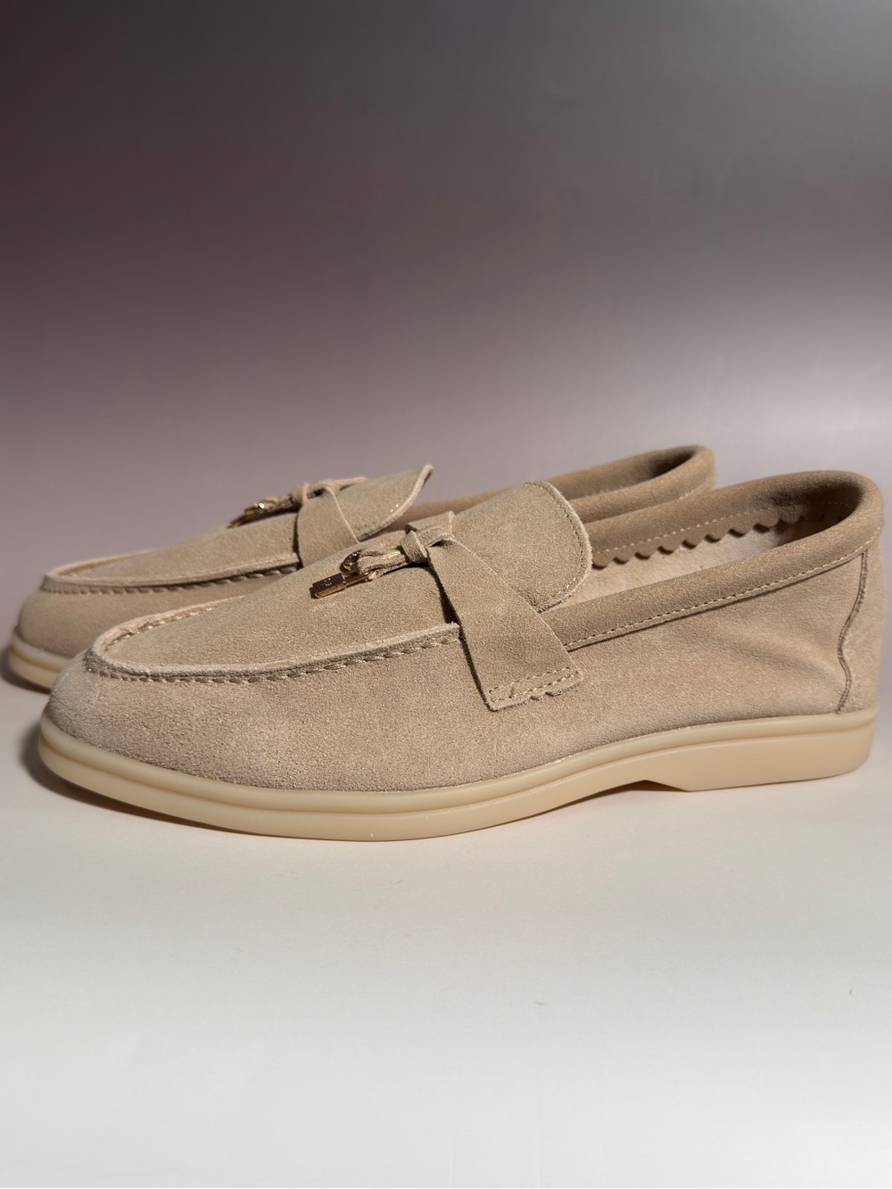 Women’s Suede Penny Loafers in Beige
